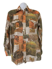VTG H Bar C Shirt 16.5 Long Tail Brown Pearl Snap Western Cowboy Ranch Kitsch