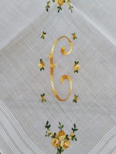 Vgt C Monogram Gold Embroidery White Cotton Hankie Handkerchief