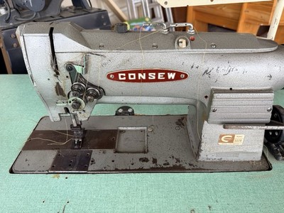 Consew 332R Industrial Lockstitch Sewing Machine Head w/ Table, Pedal, Clutch