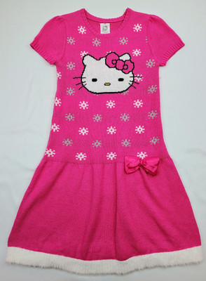 Hello Kitty Sanrio Pink Knit Sweater Dress Girls Size Large 10-12