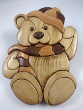 Handmade Wood Carved Teddy Bear Nursery Wall Plaque Vintage