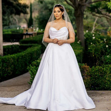 White Satin Wedding Dresses for Bride Sweet Heart Side Split A Line Sweep Train