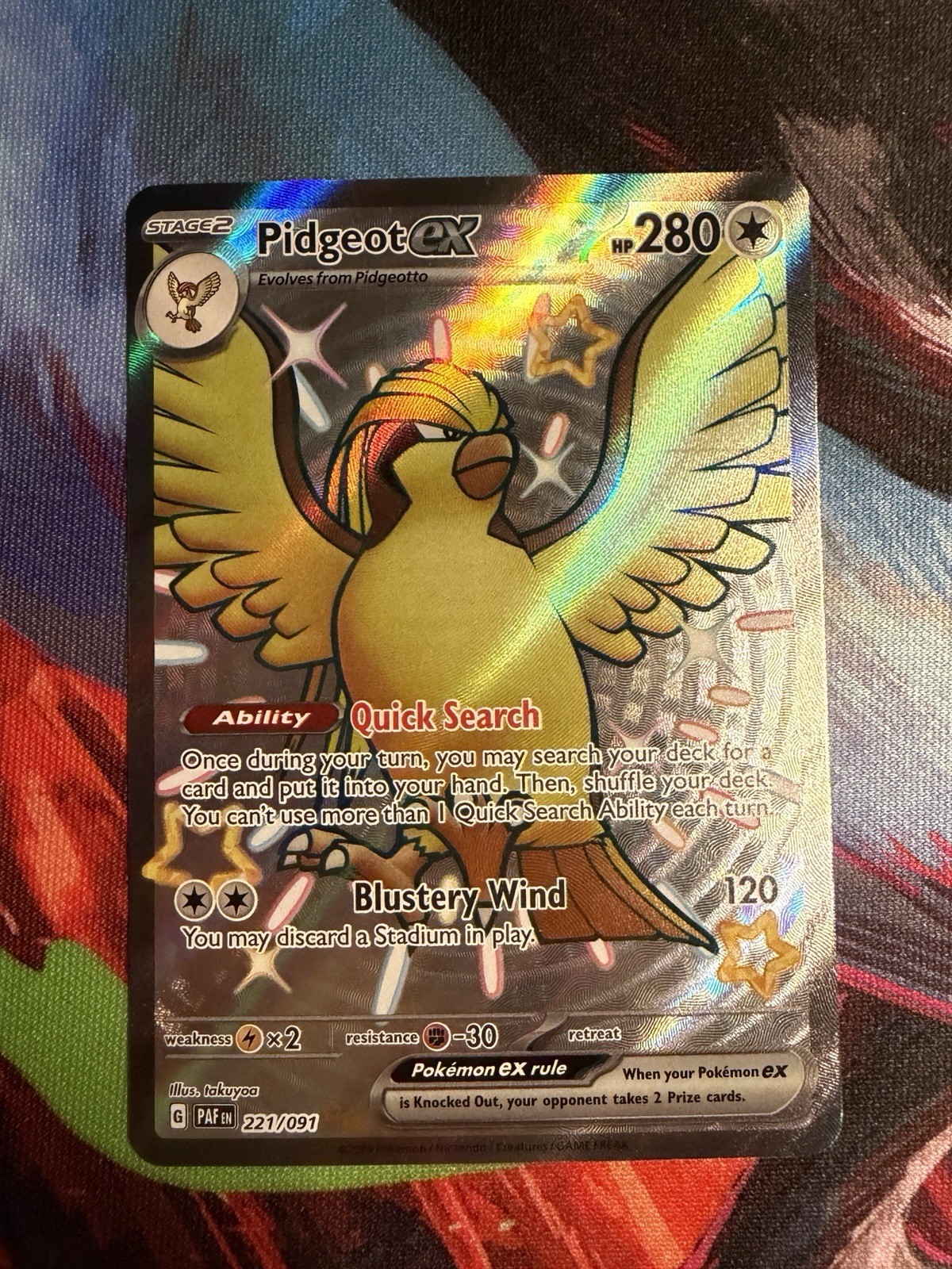 PIDGEOT EX 221/091 PALDEAN FATES POKEMON (SHINY FULL ART, NM)