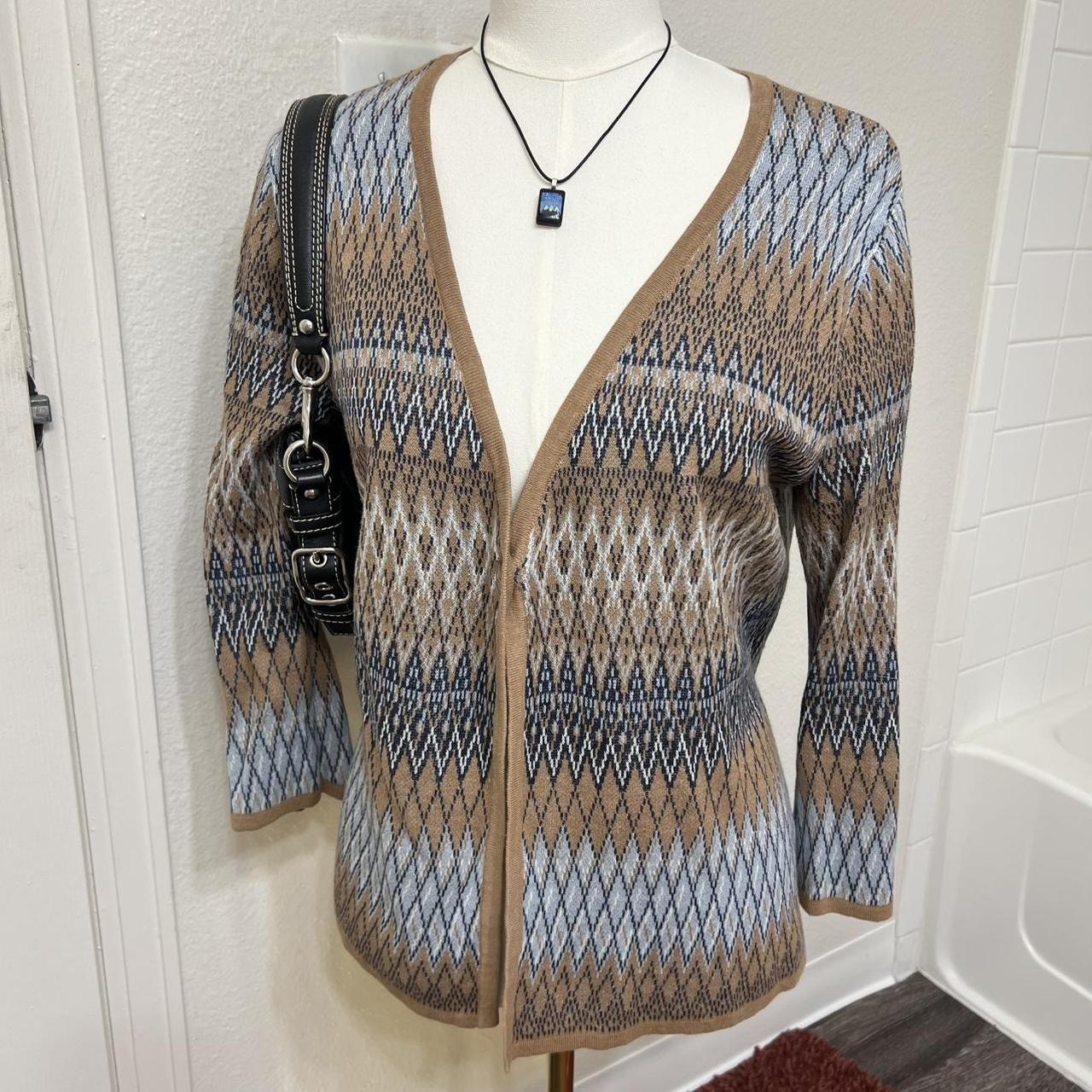 Pendleton Brown Blue Tan Argyle Pattern Cardigan … - image 1