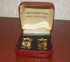Diamond Cut mens cufflinks gold coloured vintage original box