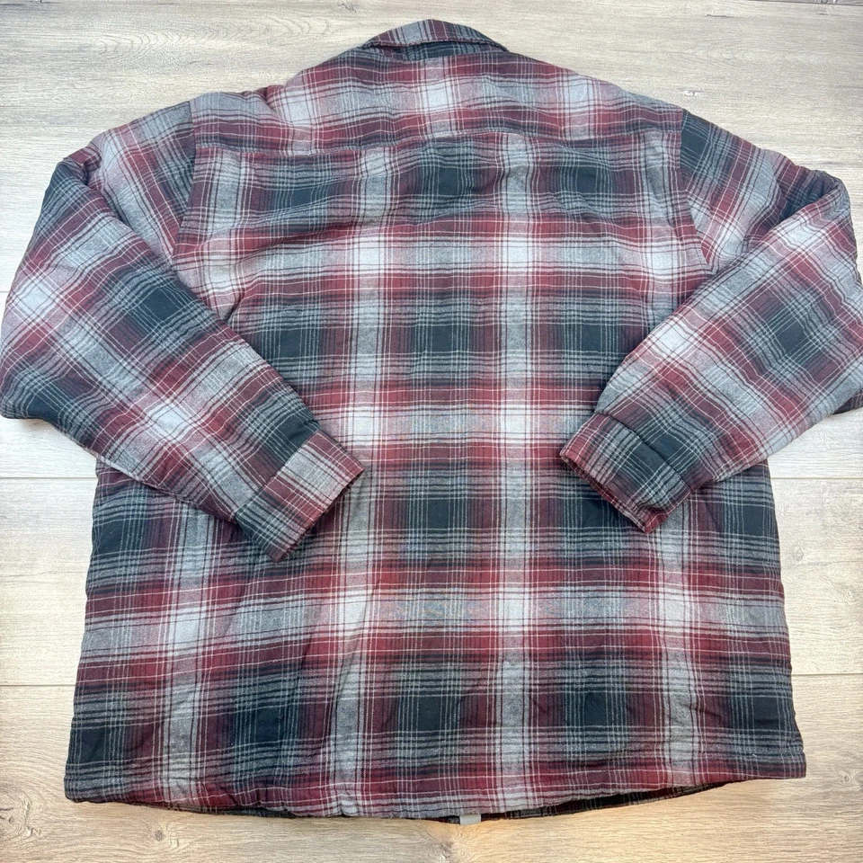 Free Country Adirondack Snap Sherpa Flannel Shirt Jacket Men's XXL Red Gray Jac - Image 2 of 4
