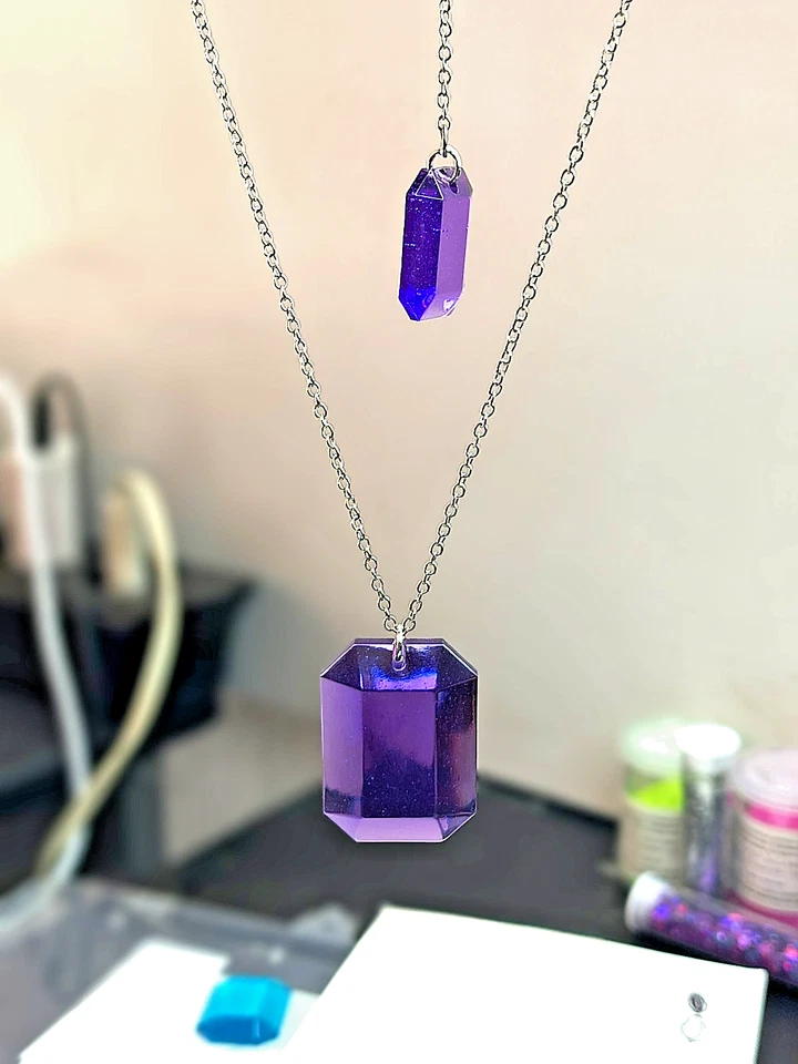 Collana e Orecchini In Argento con doppio Ciondolo In Resina. - Immagine 4 di 4