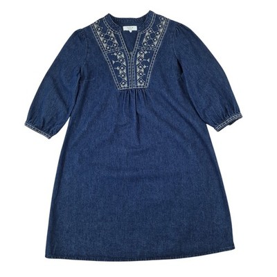 Monsoon Kiara Jeanskleid Damen UK 14 bestickt Ballonärmel 
