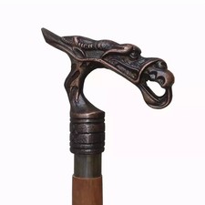 Vintage Wooden Walking Cane with Designer Dragon Head   Antique Style Gift