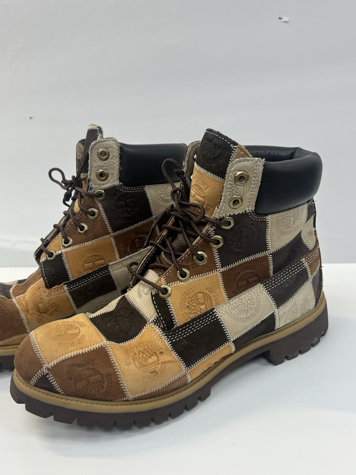Timberland Patchwork Boots Brown Tan Leather Rare… - image 2