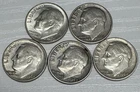 Lot of 5 Roosevelt Dimes 1960D, 61P, 62D, 63D, 64D 90% Silver Coin Collectible