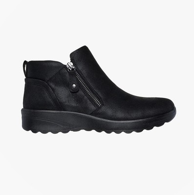 Skechers Lovely Vibe Fall Bloom Damen Stiefeletten veganes Leder Reißverschluss schwarz
