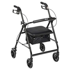 Drive Medical Aluminum Rollator Walker Seat Foldable 6" Wheels Black 300lb