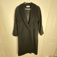 Leslie Fay Womens 100% Wool Classic Black Long Peacoat Vintage Size 14 Timeless