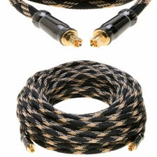 50FT Durable Mesh Nylon Digital Optical S/PDIF Fiber Toslink Audio Cable Gold 