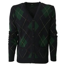 Cardigan uomo blu disegno argyle verde ALPHA STUDIO mod AU-1260E 100% lana 