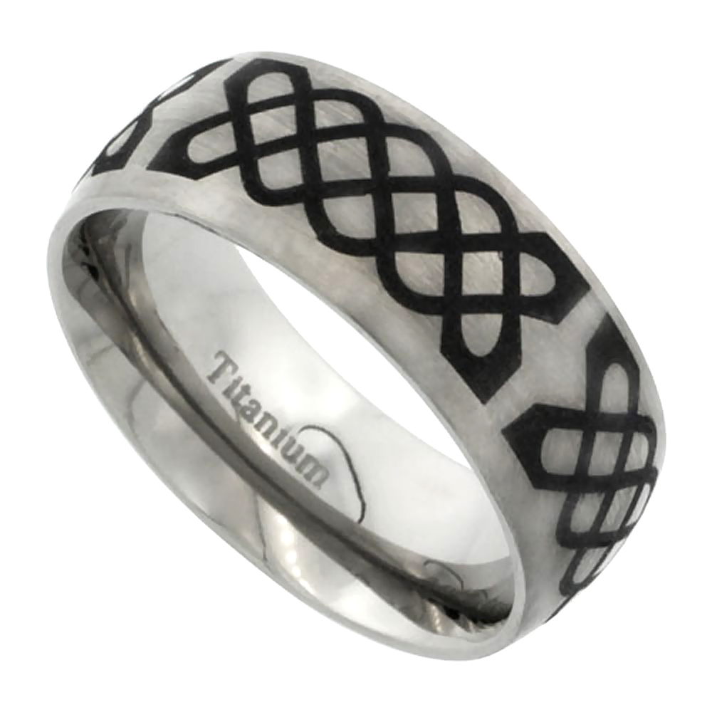 8mm Titanium Wedding Band Ring w/ Celtic Knots Pattern, Satin Finish Comfort Fit-image
