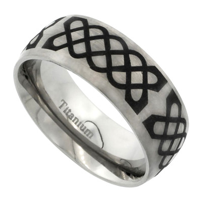 8mm Titanium Wedding Band Ring w/ Celtic Knots Pattern, Satin Finish Comfort Fit