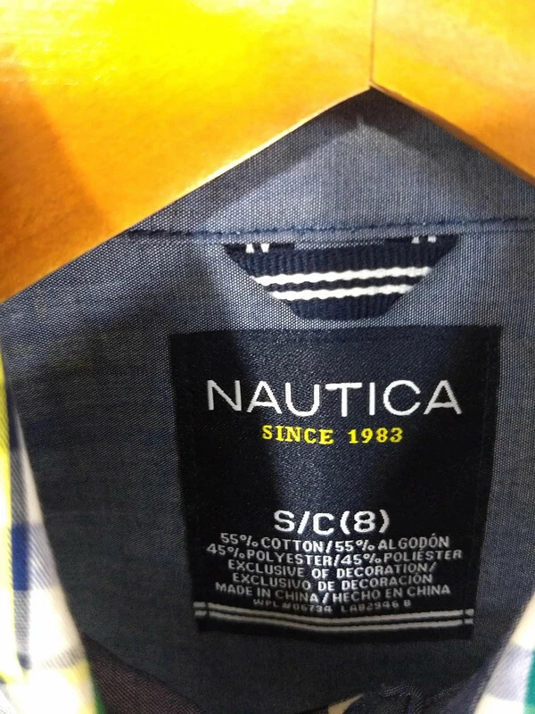 Nautica Boys Sm 8 Amarillo Azul Verde Cuadros Cuadros Botón Abajo Foto 3 de 4