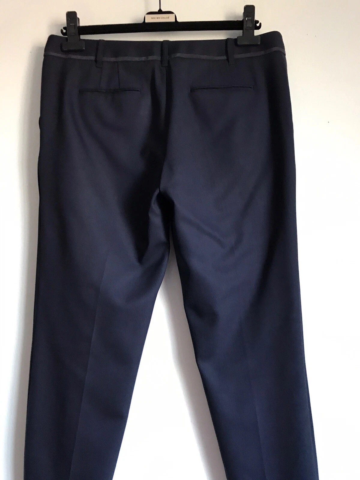 TORY BURCH ABITO PANTALONE LANA SPANDEX BLU NAVY SLIM ELASTICIZZATO TASCA TAGLIA 8
