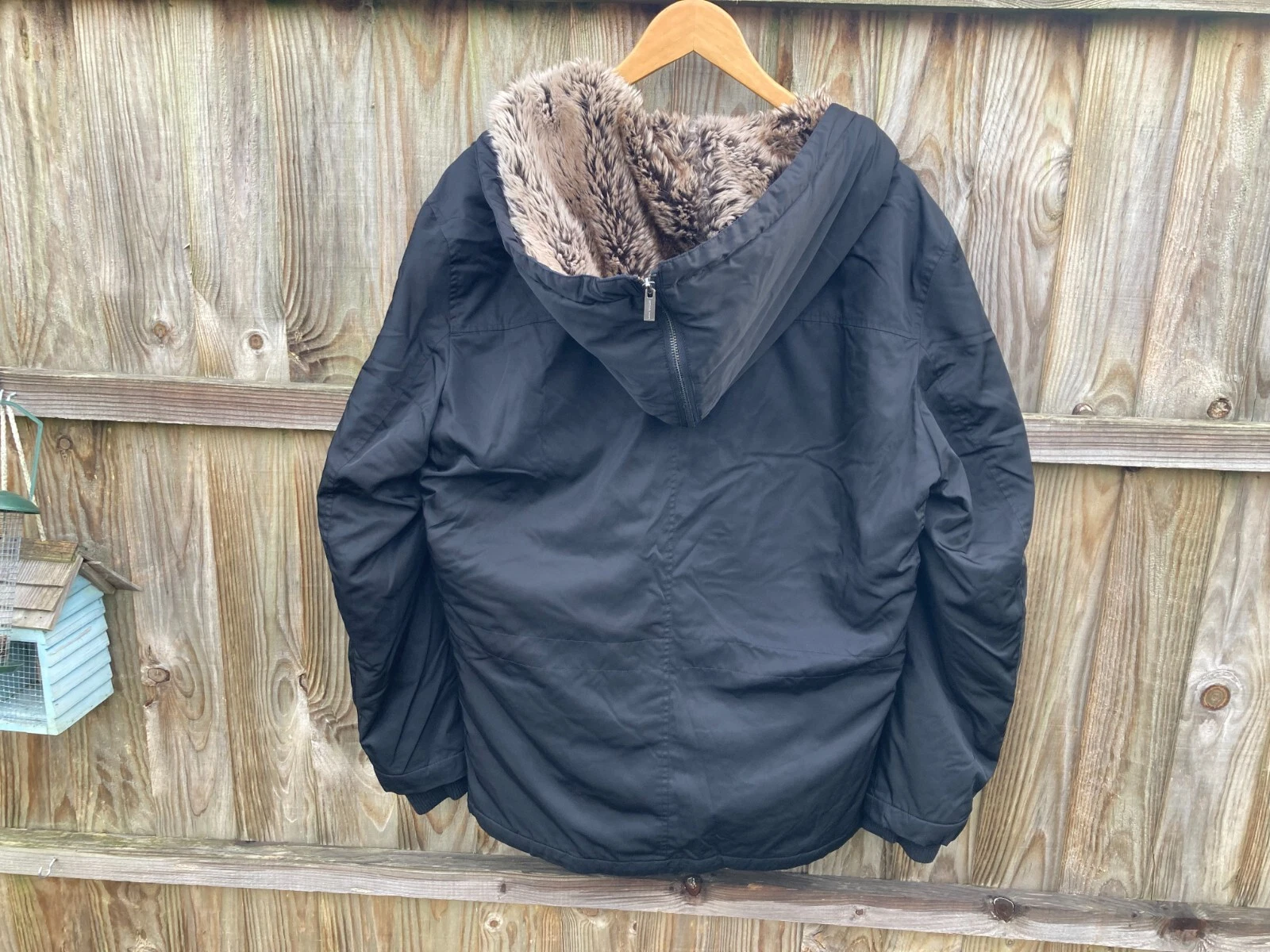 GIACCA CON CAPPUCCIO DONNA MICHAEL KORS NERA UK 16 GRANDE FODERATA IN PELLICCIA CAPPUCCIO ZZ