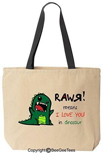 "RAWR means I LOVE YOU in dinosaur" Tote - Valentines Day Gift by BeeGeeTees® - Afbeelding 1 van 1