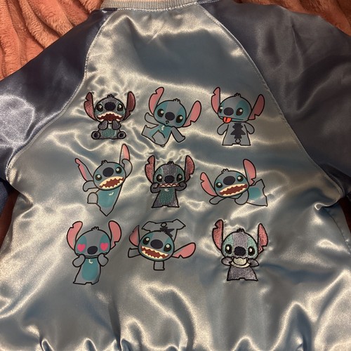 Stitch Varsity Jacket Bomber Satin Light Blue Great Condition from Disney Store - Picture 2 of 4