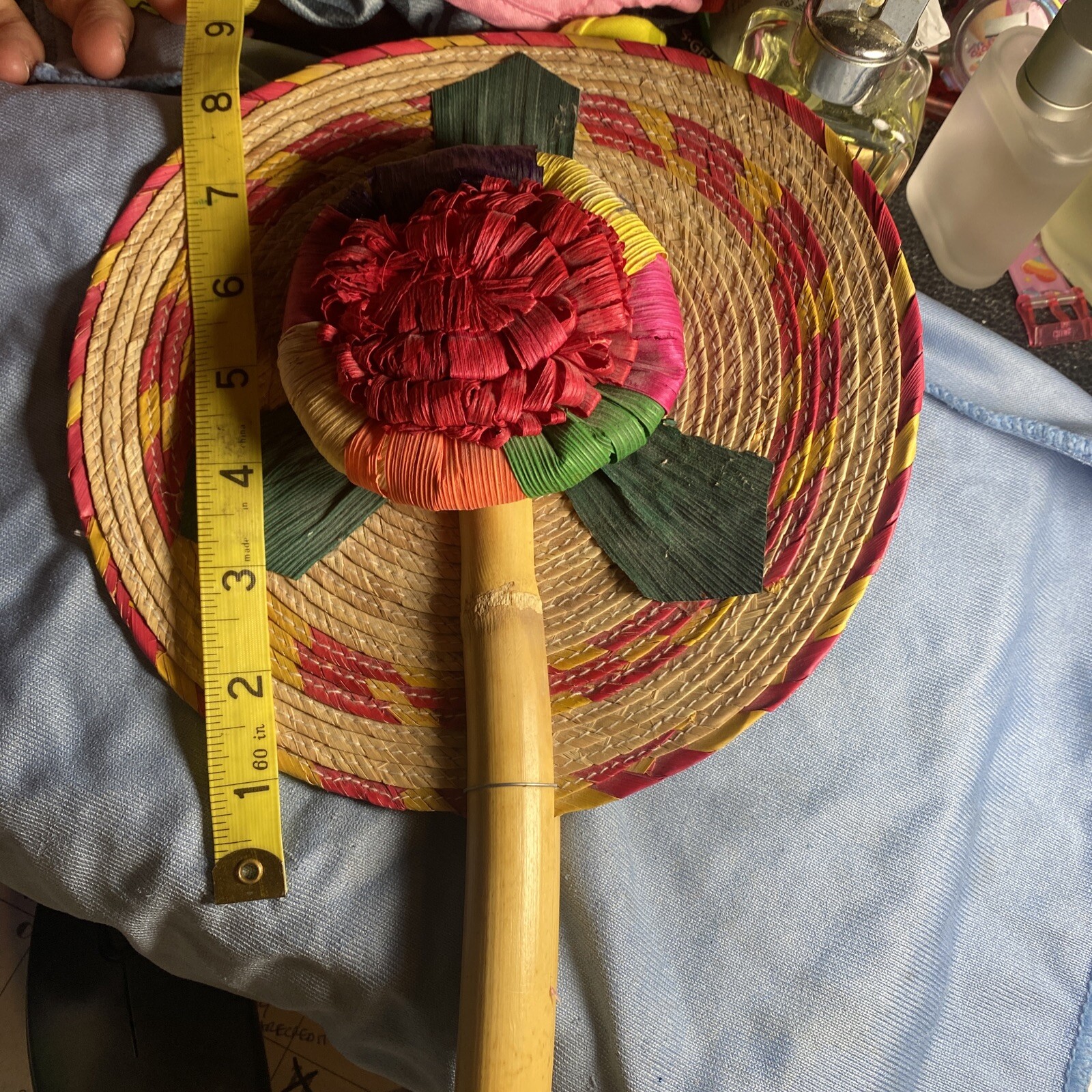 Wicker Hand Fan Vintage 1978 Gem
