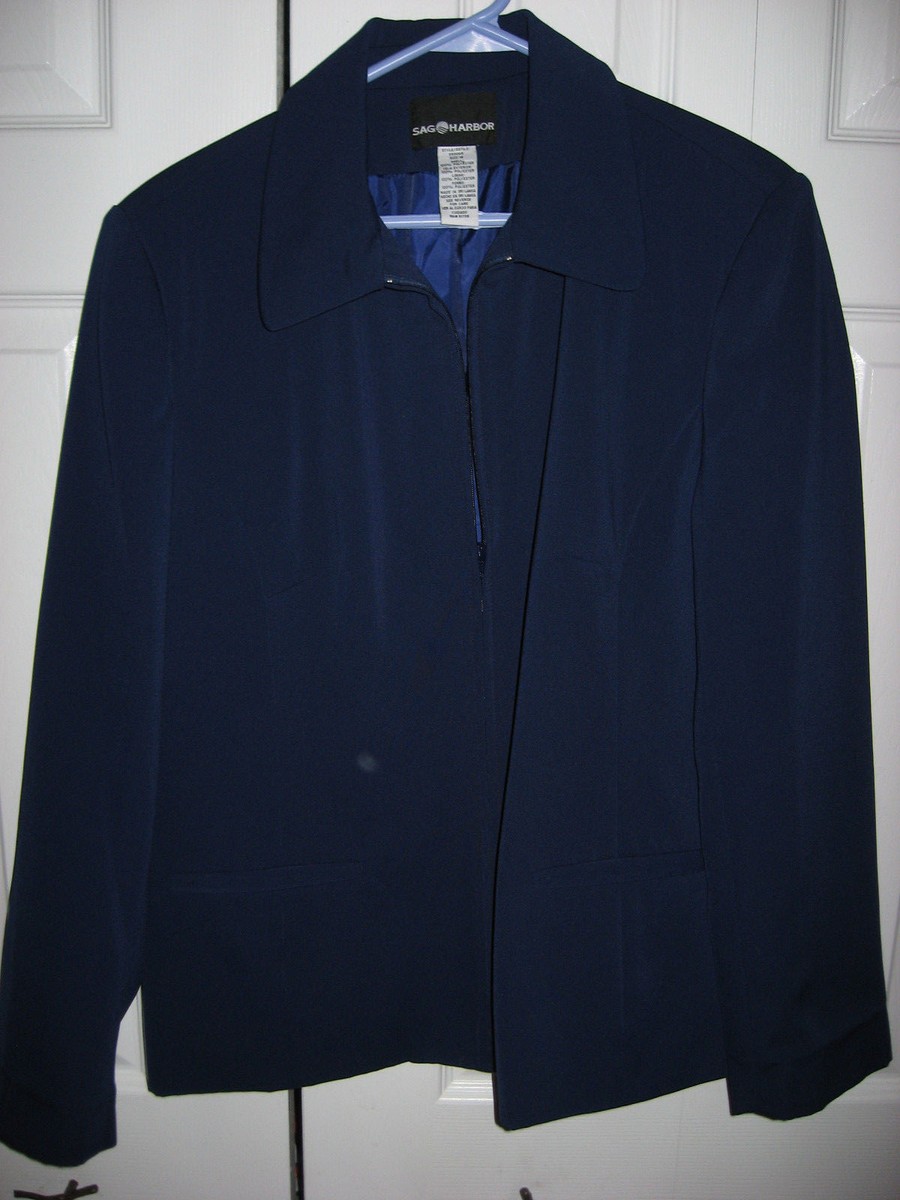 ジャケット・アウター JACKET SAG HARBOR Sag Harbor Size 12 Navy Blue Yellow Cream Tweed Blazer Suit