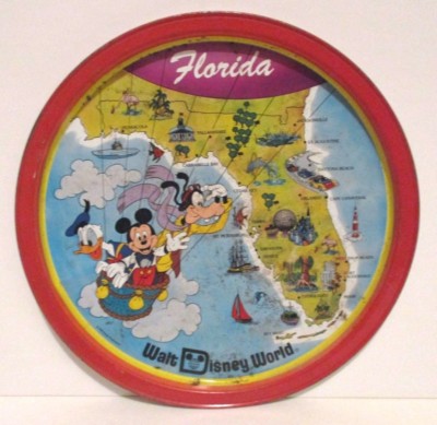 Disney World Florida Map Tin Tray Magic Kingdom Epcot Mickey Mouse Donald Duck Ebay