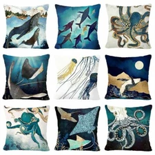 Throw PILLOW COVER Teal Blue Jellyfish Octopus Decorative Cushion Case 18x18" US