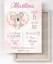 Quadro NASCITA 30x40 bambina Koala - idea regalo cameretta compleanno bimba
