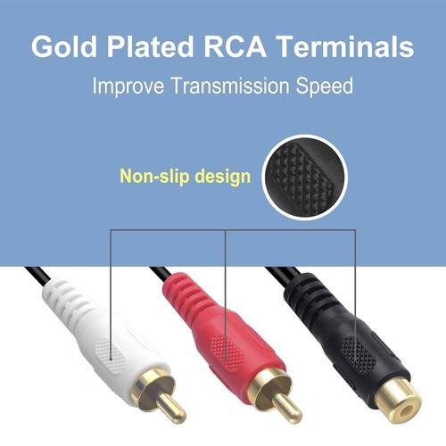 VCELINK RCA Splitter 1 Female to 2 Male 8 Inch Stereo Audio Y Cable Gold Plated - Picture 3 of 8