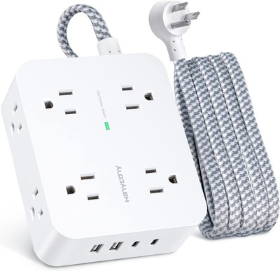 10 Ft Power Strip,8 AC Outlets 4 USB (2 USB C) Ports, Flat Plug,Wall Mount