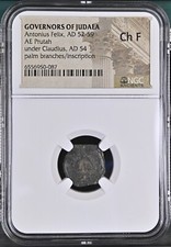 Antonius Felix Judaea Ancient NGC Ch F Æ Prutah AD 52-59 Under Claudius Branches