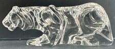 Baccarat France Lead Crystal Crouching Tiger Lion Sculpture Figurine Paperweight
