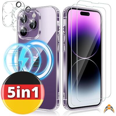 Hülle mit Glas für iPhone 15 14 13 Pro Max MagSafe Handy Klar Clear Display 9H