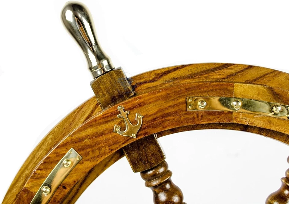 Nave náutica premium marinero de latón y madera rueda de 18 pulgadas | Regalo de lujo Foto 4 de 4