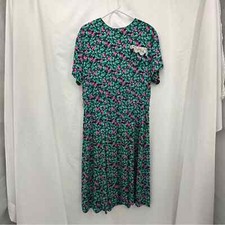 Annabelle Croft Vintage Midi Dress 12 Green Pink Short Sleeve Button Zip Closure