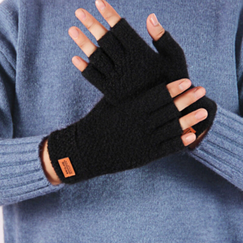 Fingerless Gloves Men Half Finger Knitted Wool Warm Thick
