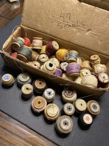Vintage Wooden Spools Of Thread Lot 47 Various Sizes Brands Clark JP Coats