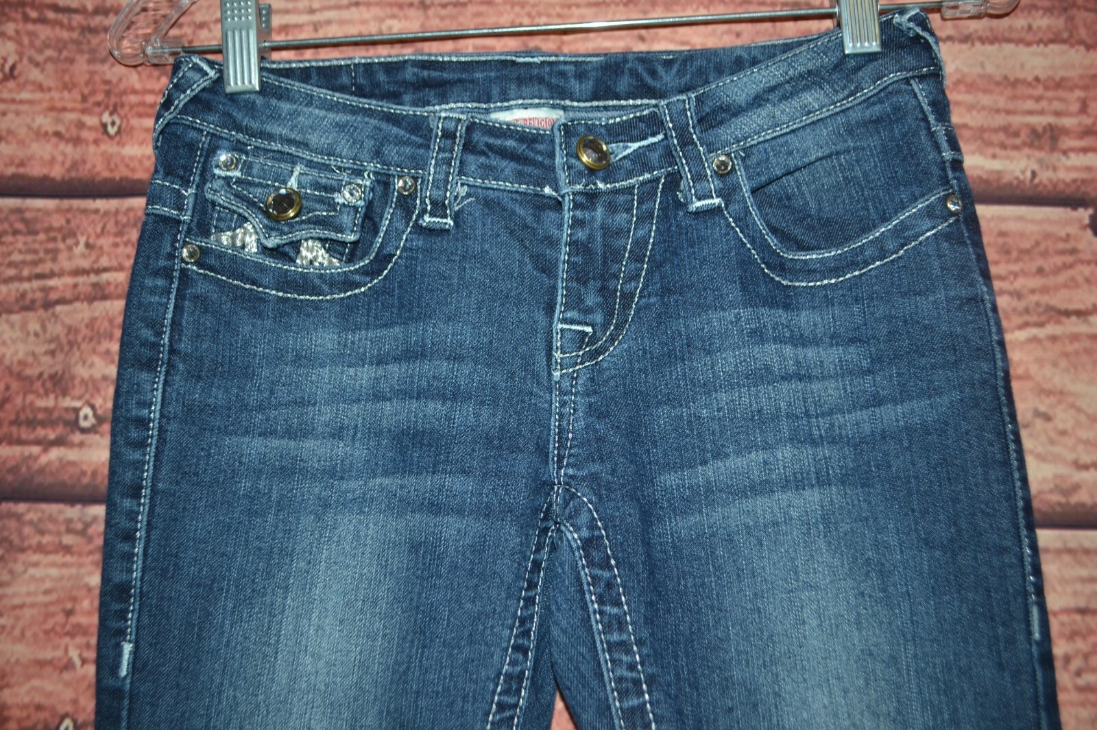 True Religion Women's Straight Joey Super T Thick Stitch "U" Blue Jeans Sz 26x30 thumbnail 5
