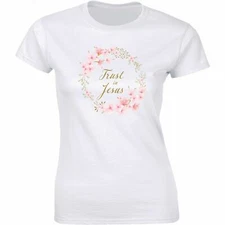 Trust in Jesus Christian Catholic Women's T-Shirt Religious Floral Faith Tee