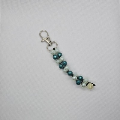 Handmade Beaded Key Chain Strap w/ Lobster Clasp & Key Ring, White/Green, Women
