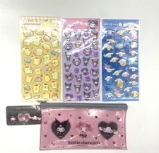 DAISO Lot of 4 Japan Sanrio Characters Cute Bulging Stickers & Glitterpouch F/S