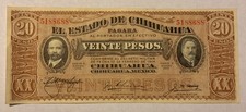 1915 Series K Mexico 20 Veinte Pesos Del Estado De Chihuahua Banknote Bill