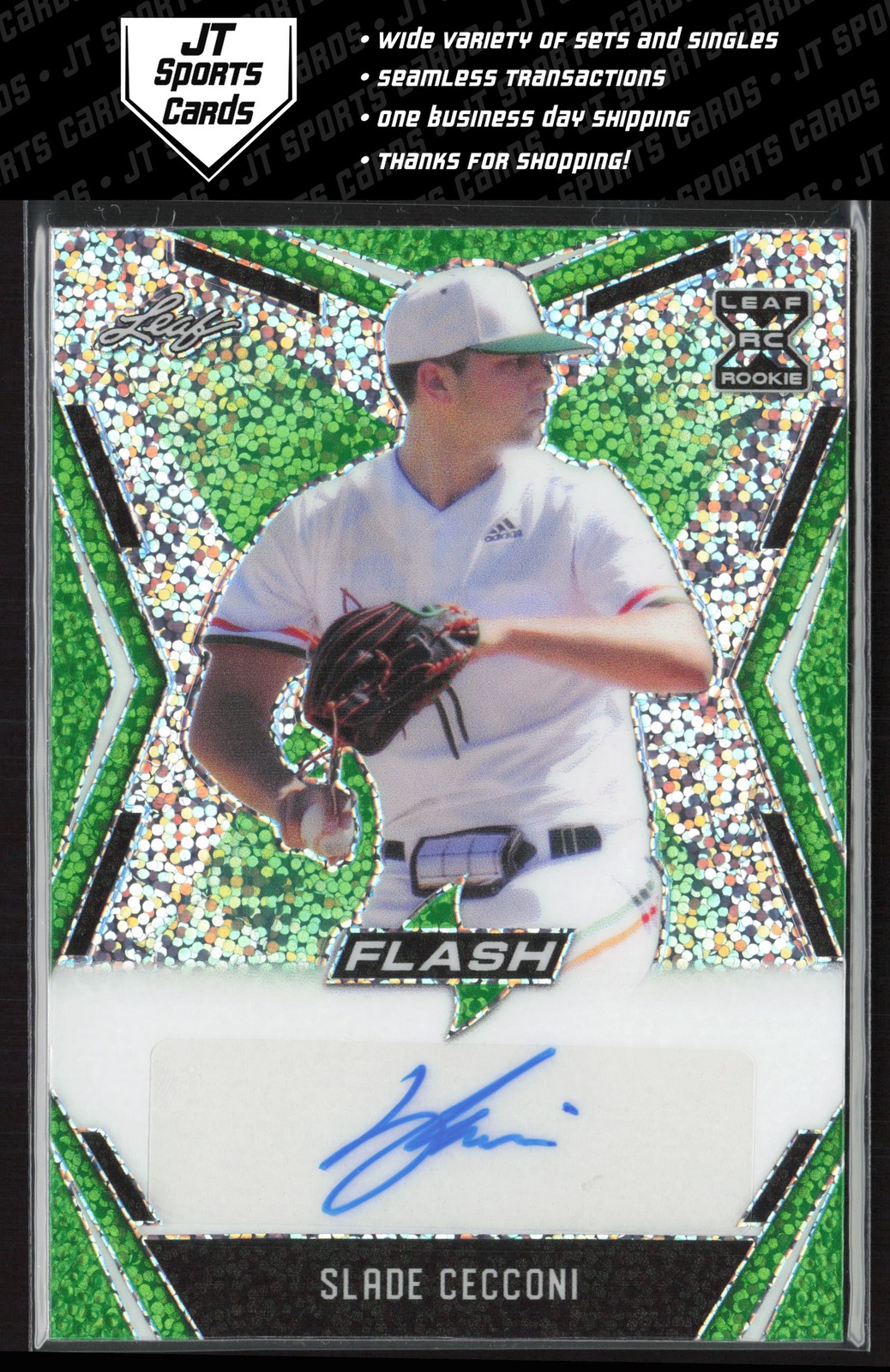 2020 Leaf Flash Slade Cecconi BA-SC2 Green Speckle Auto /25 Cleveland Guardians