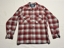 Vintage Pendleton Loop Collar Board Shirt Mens Medium Red Shadow Plaid 1960s