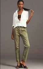 Pilcro Slim Straight Utility Trousers Pants Women  s 32 Olive Raw Hem Granola
