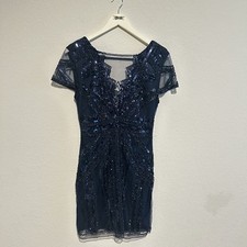 Roaring Twenties Flapper Dress Halloween Costume Size XS Small Navy Blue Beaded